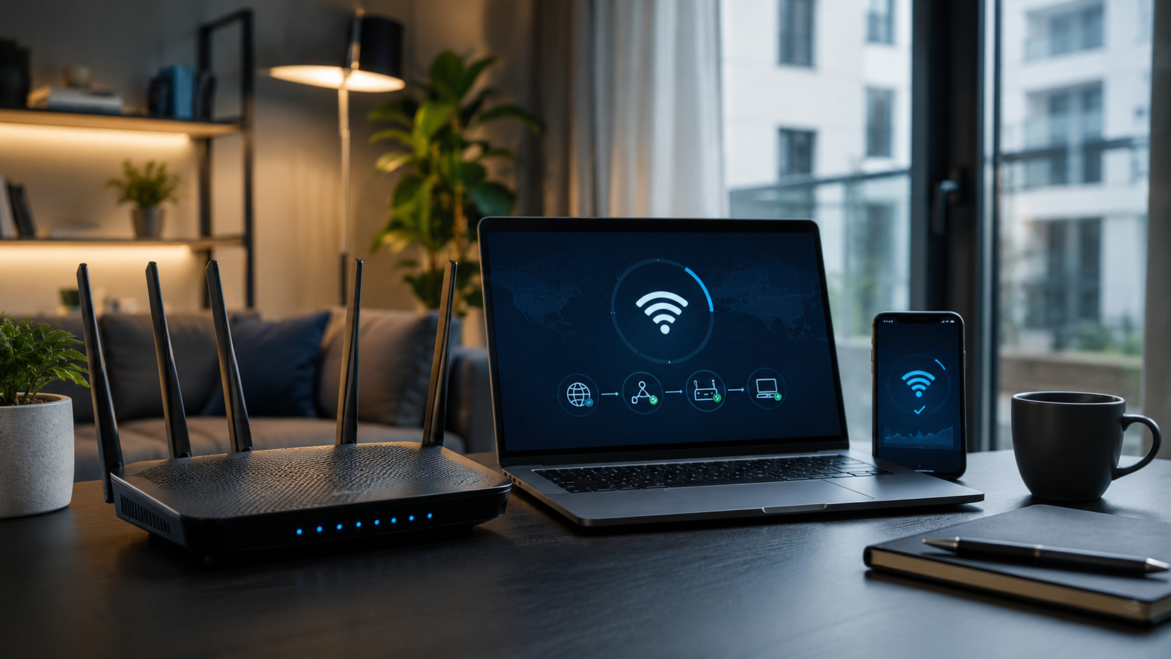 laptop and router